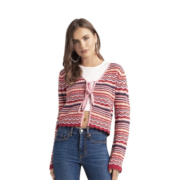 Striped Pink and Red Women's Sweater W - Picture 1 of 8
